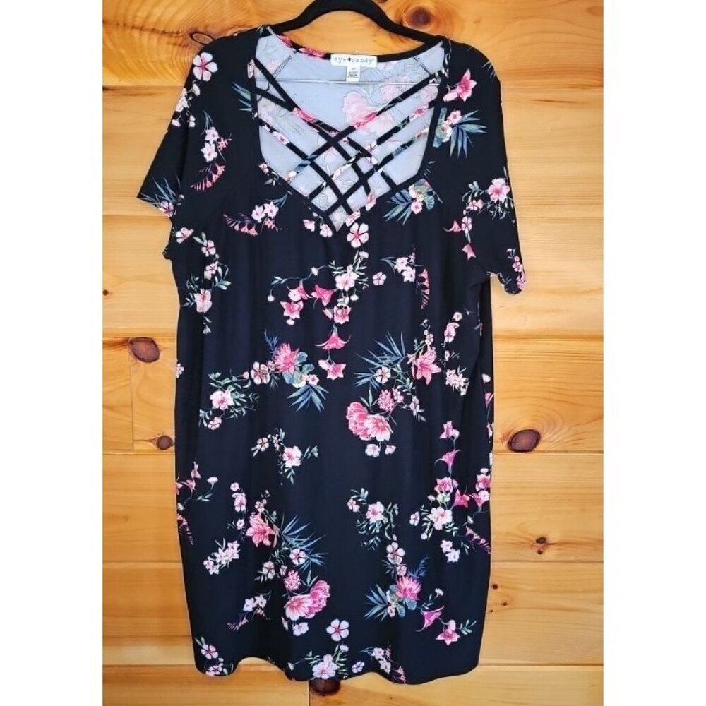 Eye Candy Dress Woman's Plus Size 3X Large Floral Strap Neck Line Knee Length